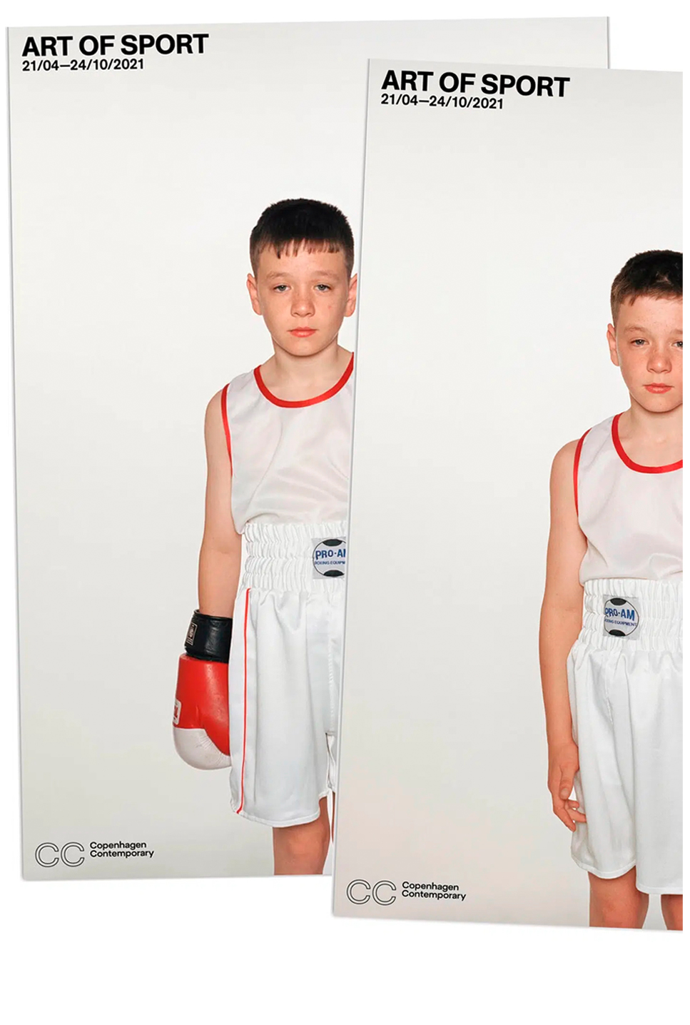 Double sided poster with a portrait of a boy before and after his first boxing match. Artwork by artist Nicolai Howalt